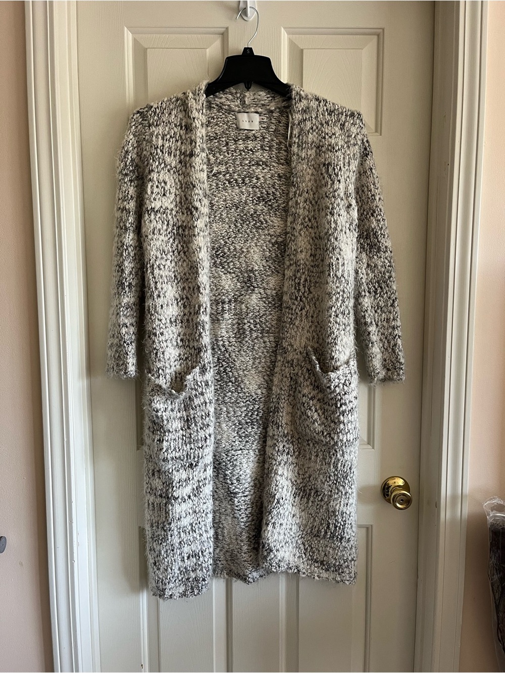 Lush Two-Tone Gray & White Marled Open-Front Cardigan Duster